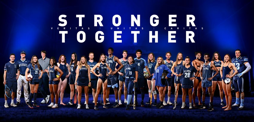 杏吧原版's male and female athletes are standing together in a line with the heading "Stronger Together"